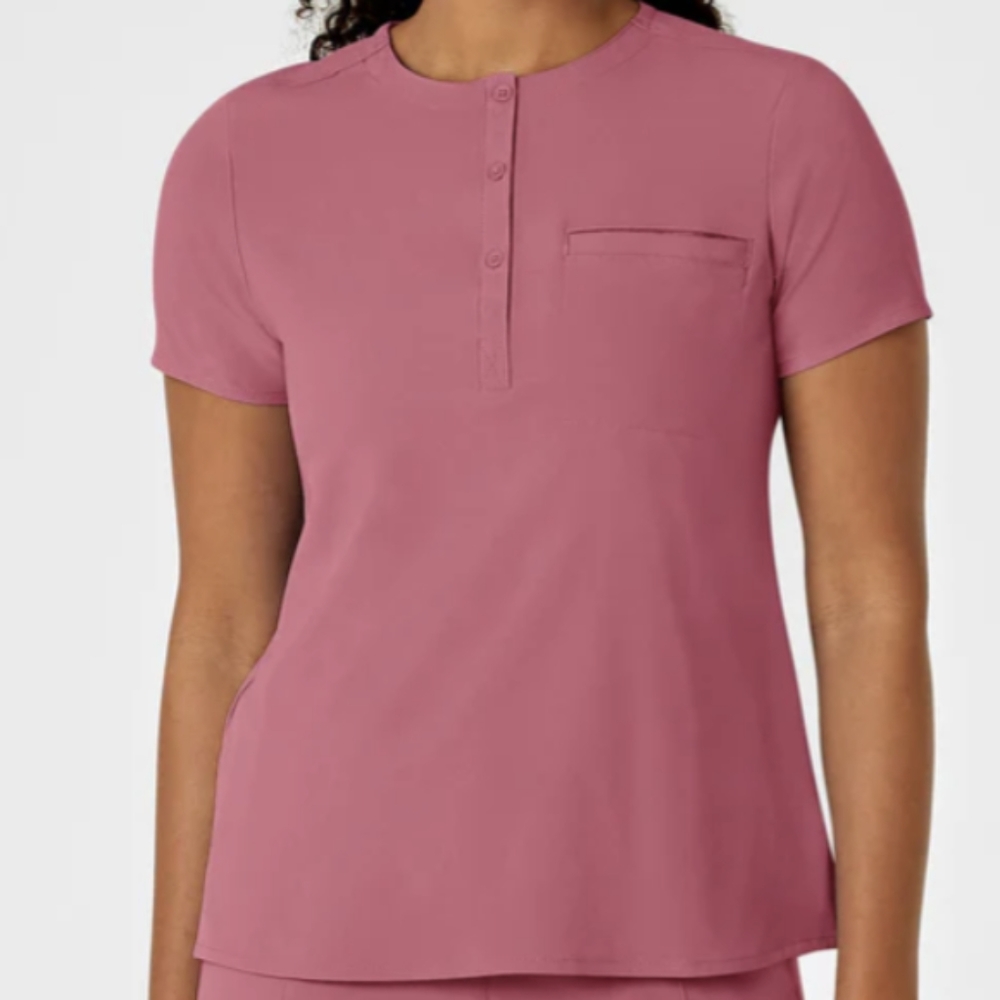 WonderWink Renew Women's 1-Pocket Henley Neck Tuck-In Top in Rosebud